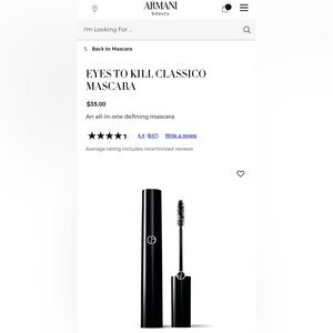 Mini mascara in Giorgio Armani eyes to kill color black price per 1.